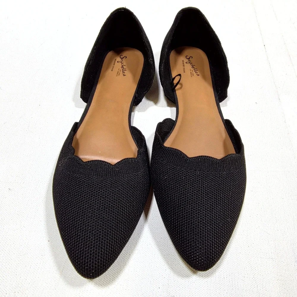 Seychelles D'Orsay Flats Womens 10 Black Scalloped Pointed Toe Knit Memory Foam